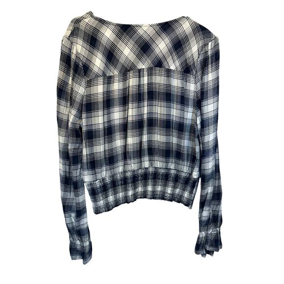 NWT Francesca's Blue Rain Women LS XL Top Navy Blue White Plaid Blouse - Picture 8 of 8
